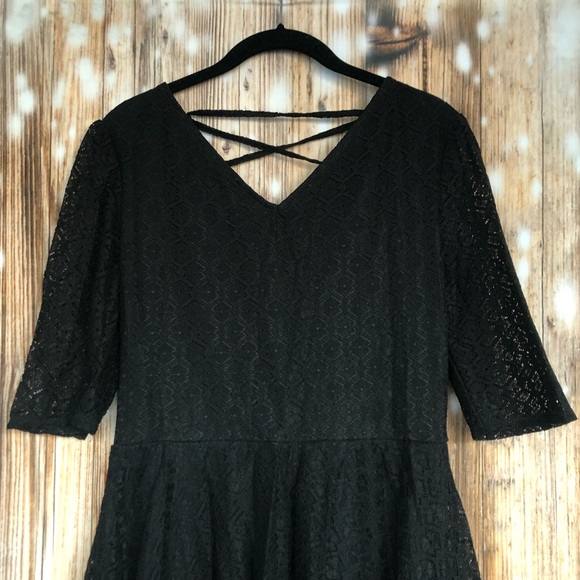 love, Fire Black Lace 3/4 Sleeve Skater Dress - Picture 2 of 11